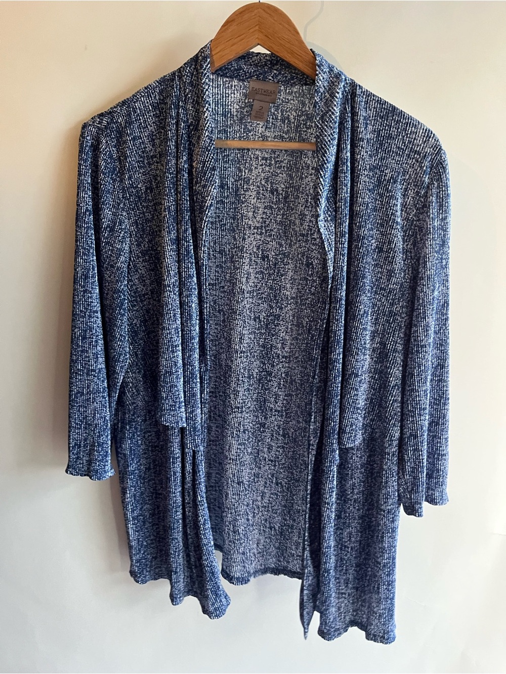 Easywear By Chicos Open Front Jacket Shirt Sz 2 Lg 12 Blue EUC
